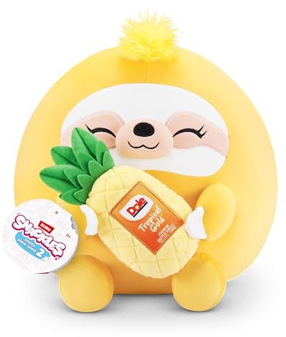 Snackle Serie 2 Snackle da 35 cm di ZURU, peluche batuffoloso, coccoloso e schiacciabile da 35 cm con accessorio snack, Sloth (Dole, Pineapple)