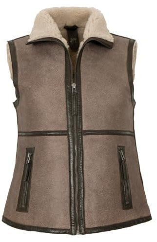 Gipsy - Damen Lammfellweste Lederweste Lammfell Dunkelbraun antik Größe XS
