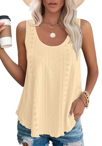 DUOEASE Tanktopp Dam Sommar Ärmlösa Toppar Sommarmode Scoop-Utsnitt Skjorta Dam, GUL, L