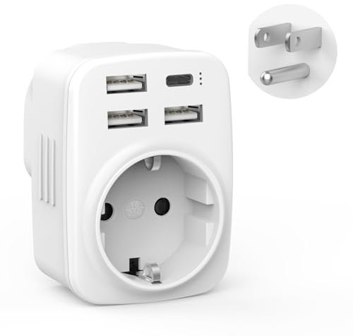 Clomnpe Adattatore Presa Americana, 5 in 1 Adattatore USA, Adattatore per Spina USA con 4 USB e 1 Presa Schuko, Adattatore Presa USA da Viaggio per America, Canada, Messico, Thailandia, Spina Tipo B
