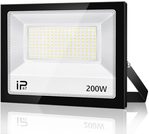 LED Strahler Außen 200W, IP67 Wasserdicht Superhell LED Fluter, 20000LM Außenstrahler Led Scheiwerfer,7000K Kaltweiß Flutlicht Led Außen Aussenstrahler für Auffahrt,Hinterhof,Garten,Werkstatt