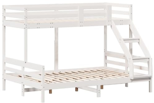 vidaXL Våningssäng 90x200/140x200 cm vit massiv furu, säng, sovrumsmöbel, sängstomme, sängar, sovrumsmöbler, sängbotten, loftsäng