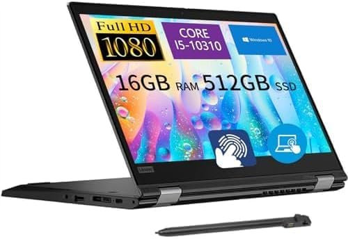 Lenovo ThinkPad L13 Yoga Gen 1 Touchscreen 2 in 1 Laptop, 13.3 FHD(1920 x 1080), Intel Core i5-10310U, 16GB RAM, 512 GB SSD, Stylus Pen, US Keyboard, QWERTY, Windows 10 Pro (Renewed)