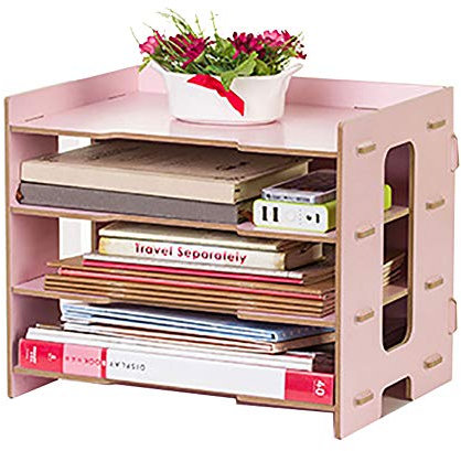 TYCIONG Holz-Desktop-Regal, Modernes Nachttisch-Büro-Präsentationsregal, Zeitschriftensammler, Desktop-Dokumentensortierer (Rosa)