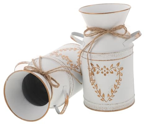 Cabilock 2pièces Vase Métal Forme Cœur Décor Rustique Ferme Vasque Centre Table pour Fleurs Fraîches Ou Séchées Adapté à Cuisine Salle De Bain