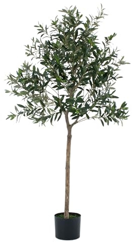 Artificial Olive Tree, Topiary Faux Tree - Premium Quality Real Wood Trunk and Natural Appearance Leaves, UV Protected, Indoor and Outdoor Use