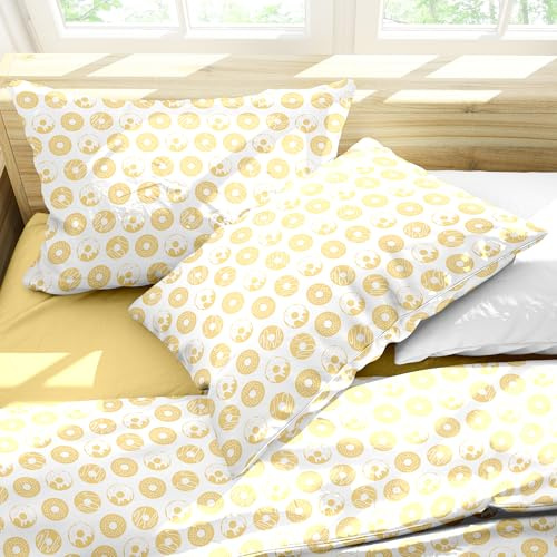 Ruggeri Set Lenzuola Completo Letto Matrimoniali in Cotone Ciambelle Gialle | 4 Pezzi in 100% Cotone di Alta Qualità, Lenzuolo con Angoli 170x200 cm, Lenzuolo Piatto 240x280 cm e 2 Federe 50x80 cm