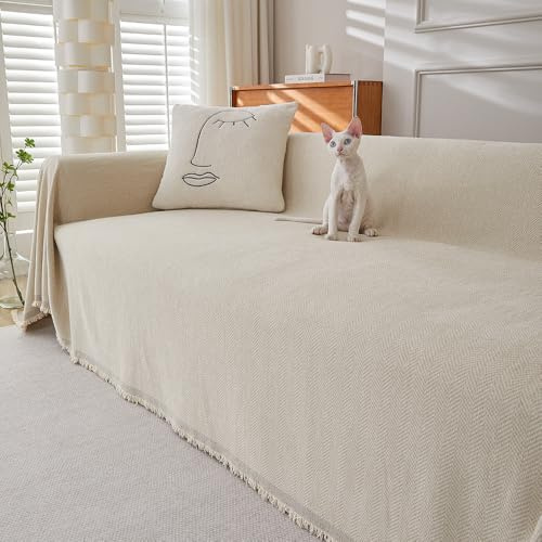 Highdi Funda de Sofá de Chenilla Manta Cubre Sofa Grande para 1 2 3 4 Plazas, Color sólido Mantas Cómoda Cubrecama Protector Sofa Universal para Gatos y Perros Arañazo (180x300cm,Beige)