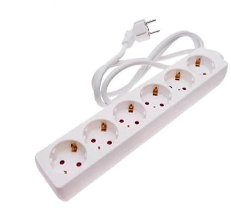 Regleta de 6 vías sin Interruptor, 1,5 m, 3G, 1,5 mm², Blanca - Ideal para conectar múltiples Dispositivos en el hogar u Oficina.