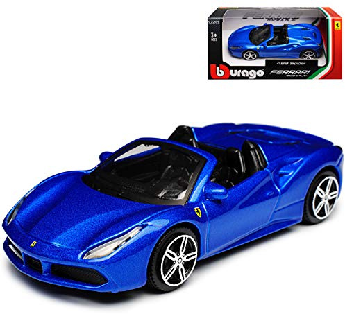 alles-meine.de GmbH Ferrari 488 Spider Cabrio Blau Ab 2015 1/43 Burago Modell Auto mit individiuellem Wunschkennzeichen