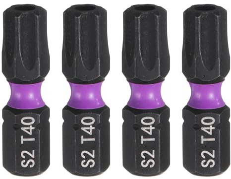 QUARKZMAN 4Pz TT40 Inserti per Avvitatore Torx 1/4 Gambo Esagonale 25mm/1 Lunghezza Punte per Cacciavite Magnetico 6 Punte Esagonali a Stella in Acciaio S2 con Foro per Trapano Elettrico