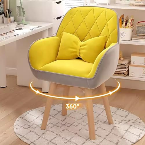 Mid Century Moderner drehbarer Schminkstuhl: bequemer Sessel für Home Office Arbeit & Make-up, stilvoller Lederstuhl in Gelb (360° Drehung)