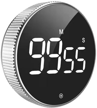 Digital Kitchen Timer, Pomodoro Timer with Large LED Display, Magnetic Kitchen Timers for Cooking, Digital Timer with 3 Presets, Visual Timers for Office & Fitness (Silver Gray,No Battery)