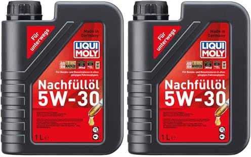 LIQUI MOLY Nachfüll-Öl 5W-30 | 1 L | Synthesetechnologie Motoröl | Art.-Nr.: 21286, farblos (Packung mit 2)