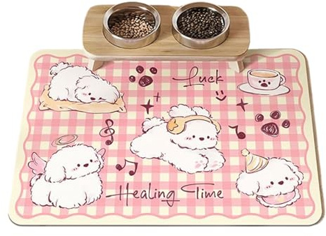 Tapis de nourriture pour animaux de compagnie, tapis de gamelle de nourriture pour chien et chat – 30 x 40 cm antidérapant absorbant tapis de table à séchage rapide pour éviter les déversements d'eau