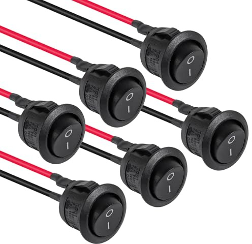 Runder Wippschalter, 6 Stück Mini-Wippschalter, 12 Volt ON Off Kippschalter mit vorverdrahtetem 6A/250V 10A/125V AC, 12VDC Elektrische Schalter für Boot, Auto etc, KCD1
