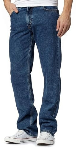 Men’s Straight Leg Jeans Regular Fit – Heavy Cotton Denim Pants for Work, Outdoor, and Casual Wear (Dark Blue 32/29)