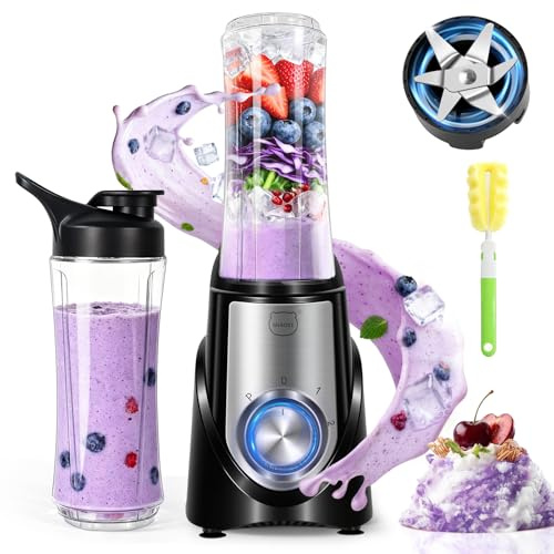 MIAOKE Smoothie Blender,32,000 RPM Smoothie Blender, 10s Juicing, for Ice Crushing & Milkshakes, BPA-Free, Detachable 6-Leaf Blades. Personal Blender with 595g To-Go Cup, Black