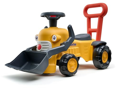Falk - Porteur Chantier Komatsu - Jaune - Pelle Frontale - Dès 12 Mois - 90% de Plastique recyclé - Barre d'aide à la Marche - Fabriqué en France - 916D