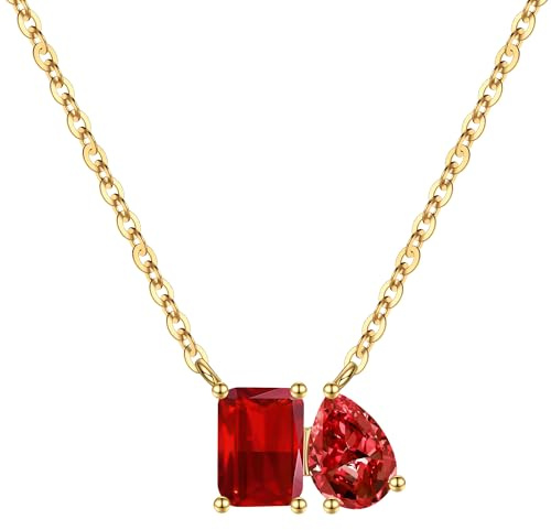 Turandoss 2 födelsesten kedja halsband damer guld, 14K förgylld 12 månader kedja med födelsesten halsband flickor kvinnor, födelsedagspresent för flickor kvinnor mor flickvän årsdag smycken, Mässing