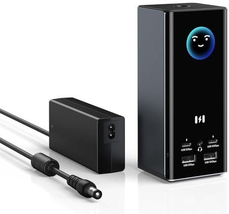 Smart Display Docking Station(Driver Required), 150W DC Power für Mac | Docking Station mit 3 HDMI, 2 DP, 10 Gbit/s USB A/C, Gigabit Ethernet, Weather Forecast, Working Status Display,150W DC Power