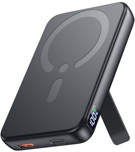 Powerbank für MagSafe, Schnellladen 12000mAh Externe Handyakkus, Schwarz | Kabelloses Powerbank mit Typ-C Eingang ＆ Ausgang, Reise-Essential, LED-Anzeige für iPhone 17/16/15/14/13/12/Pro/Pro Max Serie