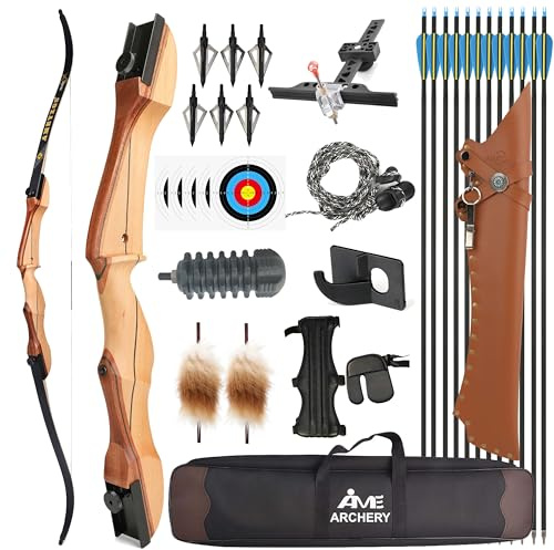 Poearcus Bogenschießen Jagdbogen- und Pfeilset 66-68-70 Zoll Recurvebogen-Bausatz aus Holz 14-40 lbs zerlegbarer Wettkampfbogen Langbogen für das Zielschießen (66 inch, 24 ibs)