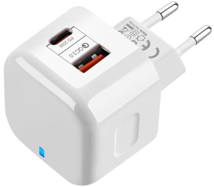 2 Puertos Enchufe Cargador USB C Cargador Rápido 20W con Puertos USB-C y USB-A 5V 3A Adaptador Cabeza Cargador de Pared Alimentador USB para iPhone iPad Galaxy Pixel Telemovel Diseño Universal