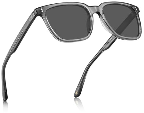 CARFIA Polarisierte Sonnenbrille Herren Quadratische Acetat Rahmen Retro Stil Brille 53mm Linsenbreite mit UV-A-, B- & -C-Schutz (L36 Hellgraue Transparent, Graue Linsen)