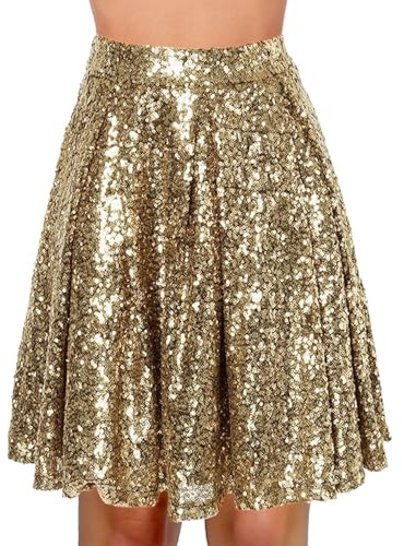 Pailletten Rock Damen Glitzer Minirock mit Plissee Mini Elegant Festlich Faltenrock Goldener Rock Kurz Tanz Hohe Taille Glitzer Kurz Tanz Hohe Taille für Karneval Party Faschingskostüme