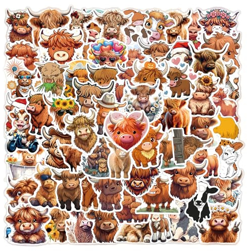 110Pcs Highland Cow Stickers, Funny Stickers for Adults Teens, Cute Animal Stickers Waterproof Vinyl Decals for Water Bottle Laptop Skateboard Scrapbooking DIY Crafts Board Party Supplies Gift