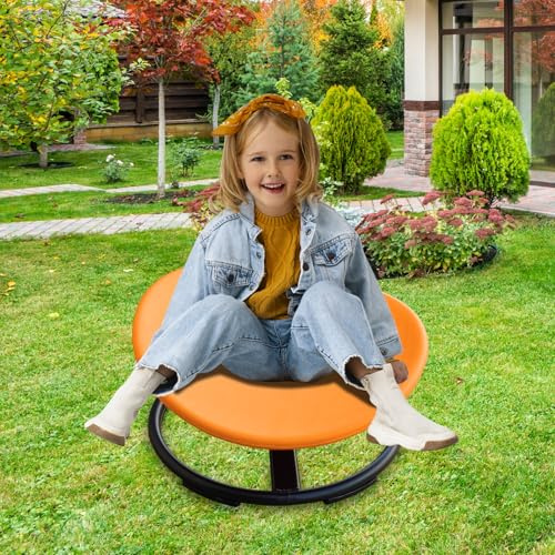 KL KLB Sport Kids Sensory Swivel Chair for Children with Autism, Sit Spin Swivel Chair for Kids with ADHD, Sensory Toys for Motion Sickness Relief, Balance Training (Orange)