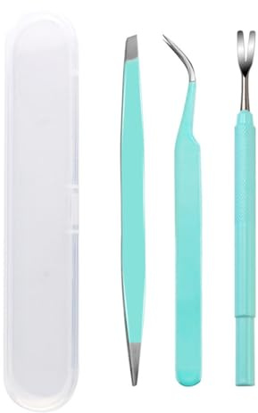 Qianly Estrattore Zecche in Acciaio Sicuro da Usare Estrattore Zecche Riutilizzabile per Casa, Set Di 3 Pinzette Per Zecche Blu Con Custodia In Plastica