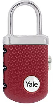 Yale Lucchetto da viaggio a combinazione YTP3-31-123-1 33 mm colore granata: corpo in zinco rivestito e codice riprogrammabile per la protezione sicura di valigie e borse