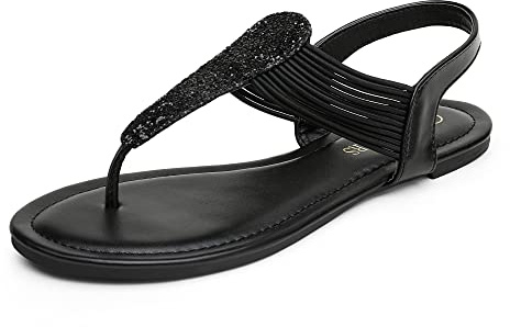 DREAM PAIRS Women's Elastic Strappy String Thong Ankle Strap Summer Gladiator Sandals,Size 8.5,Black,SPPARKLY