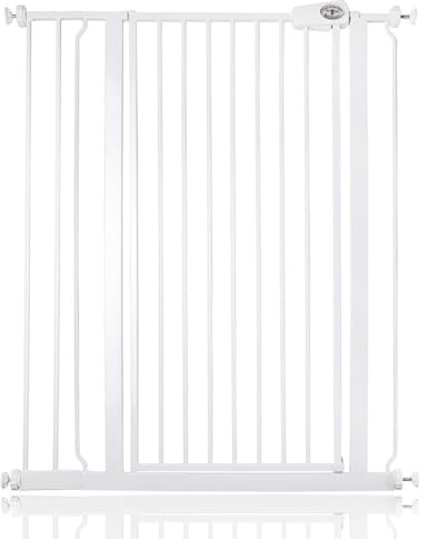 Bettacare Extra Hohes Sicherheitsgitter für Kinder und Hunde, 87.9cm - 95.5cm, Weiß, Extra Hohes Babygitter von 104cm Höhe, Druckmontage-Sicherheitsgitter für Treppen