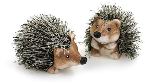 TEMPELWELT Deko Figur Igel im 2er Set je 8 cm, Ton Braun Beige Kunstfell Schwarz Creme, Igelfiguren Dekofigur für Herbst Herbstdeko