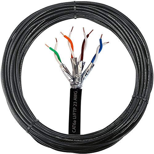 Loops Outdoor Rated CAT6a Cable - 23 AWG U/FTP Foil Shielded - Screened Pure Copper Solid Core Ethernet Network Wire - 10 Gigabit External Internet Data Reel (25m (82ft) Outdoor Ethernet Cable)