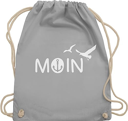 Turnbeutel Rucksack - Sprüche Statement - Moin Moin Hamburg Maritime Nordsee Geschenk - Unisize - Hellgrau - beutel seemann mit aufschrift boot stoffrucksack maritimer statements möwe stoffbeutel