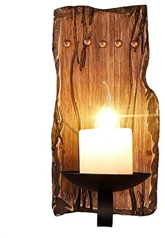COCOLVintage Holz und Metall Glas Wandleuchte E27-Fassung, Rustikal und Industriell Stil für Wohnzimmer (Color: D)
