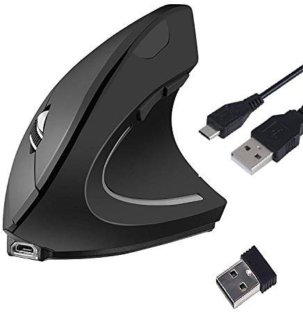Souris sans Fil Rechargeable Ergonomique Verticale, Optique 2.4GHz 800/1200/1600dpi, 5 Boutons pour Pc Ordinateur Portable/Mac