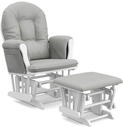 Storkcraft Premium Hoop Glider & Ottoman (White/Light Gray) — GREENGUARD Gold Certified Nursery Glider, Solid Wood Craftsmanship, Smooth-Gliding Nursery Chair and Ottoman, Award-Winning