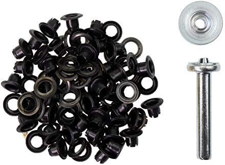 Ösen mit Scheiben & Werkzeug – 4/5/8/11/14 mm – rostfrei – silber, schwarz, gold – Ösen Set für Leder, Stoff, Planen, Vorhänge – DIY Zubehör für Handwerk, Basteln & Reparaturen (schwarz 5mm)