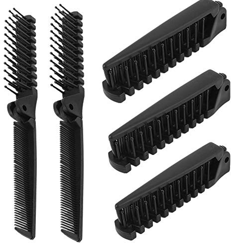 Lot de 5 brosses à cheveux pliantes en plastique pour voyage - Démêlant - Pliable - Anti-statique - Poche pliable - 21,6 x 1,3 cm