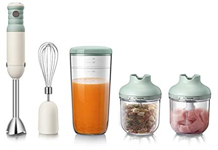 SMSOM 500-Watt Immersion Hand Blender, Turbo for Finer Results, Set Includes BPA-Free Food Chopper/Egg Beater/Beaker, Ergonomic Grip