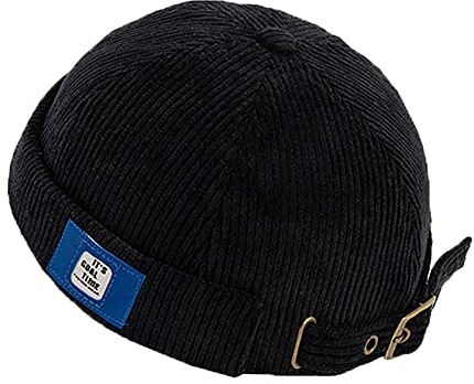 Cappelli da uomo Docker Cap Cappelli Skullcap Beanie Worker Sailor Cap Brimless Cap Rolled Cuff Retro Fashion Brimless Hat con Regolabile, DZM92-Nero, Taglia unica