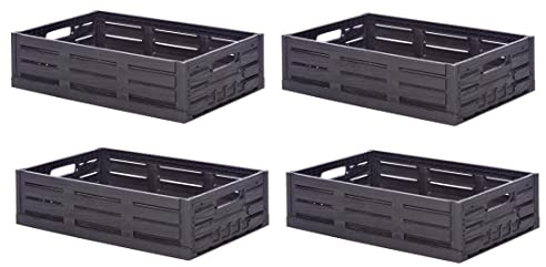 4x Faltbox in Holzoptik 60x40x16 dunkelbraun * schwarz Klappbox für Obst, Gemüse * Obstkiste Gemüsekiste Holz