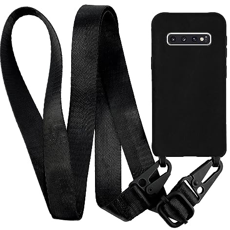 MyGadget Handykette für Samsung Galaxy S10 - TPU Hülle mit Band - Handyhülle mit Handyband zum Umhängen Kordel Schnur Case Schutzhülle - Schwarz