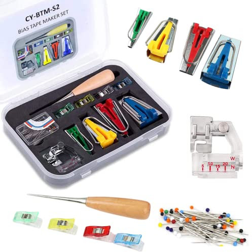 Schrägbandformer Set. Bias Tape Maker Kit. Schrägband Zubehör für Näharbeiten, Größen 6 mm/12 mm/18 mm/25 mm.