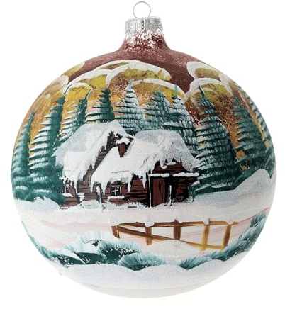 Holyart Weihnachtsbaumkugel aus Glas Grundton Bordeaux Motiv Winterlandschaft 150 mm